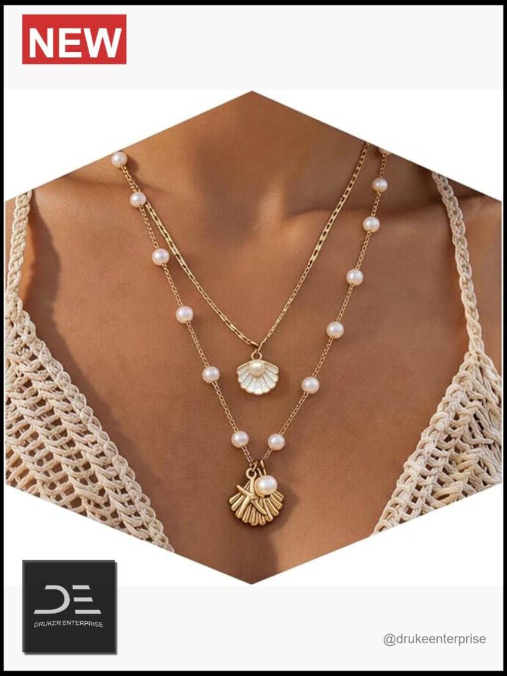 Gold Layered Shell Necklace with Starfish Charms Beach Vacation Accessory